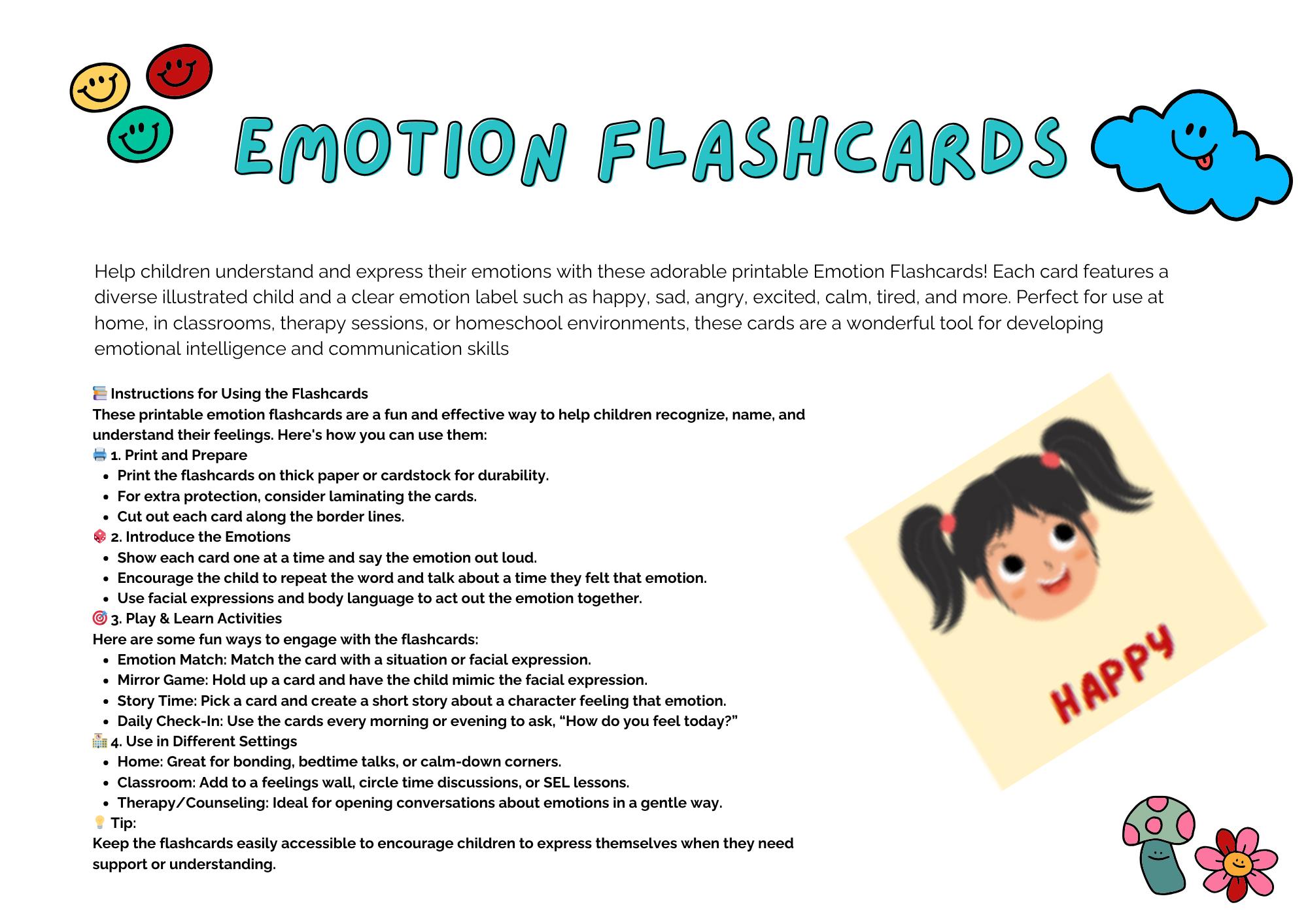 Kids Emotion Flashcards, Printable Feelings Cards for Children, Social ...