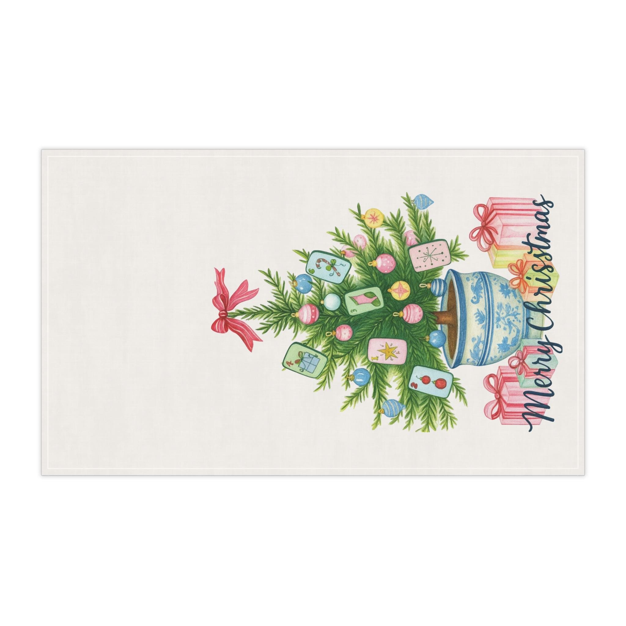 Mahjong Christmas Tree Tea Towel: Chinoiserie Holiday Kitchen Decor