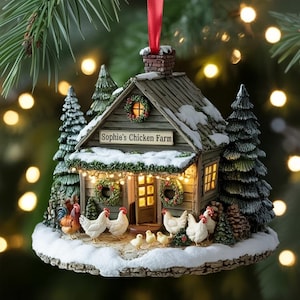 Adorno navideño de pollo personalizado en 2D: decoración divertida de estilo rústico