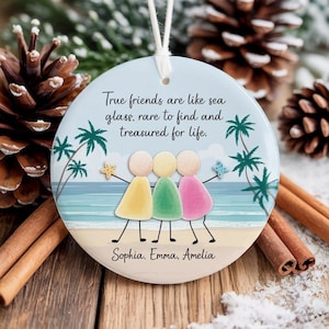 Adorno de cerámica de vidrio marino personalizado de la amistad, regalos de Navidad 2025, recuerdo para tu mejor amiga, adornos de amistad atemporales