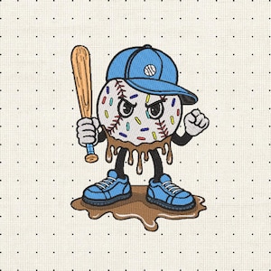 Baseball Ice Cream Embroidery Design: Funny Cartoon Character (Digital File)
