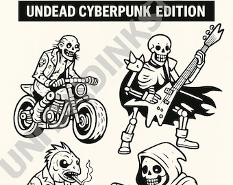 50 Undead Cyberpunk Tattoo Stencil Designs – Original Character Flash Sheets (Digital Download)