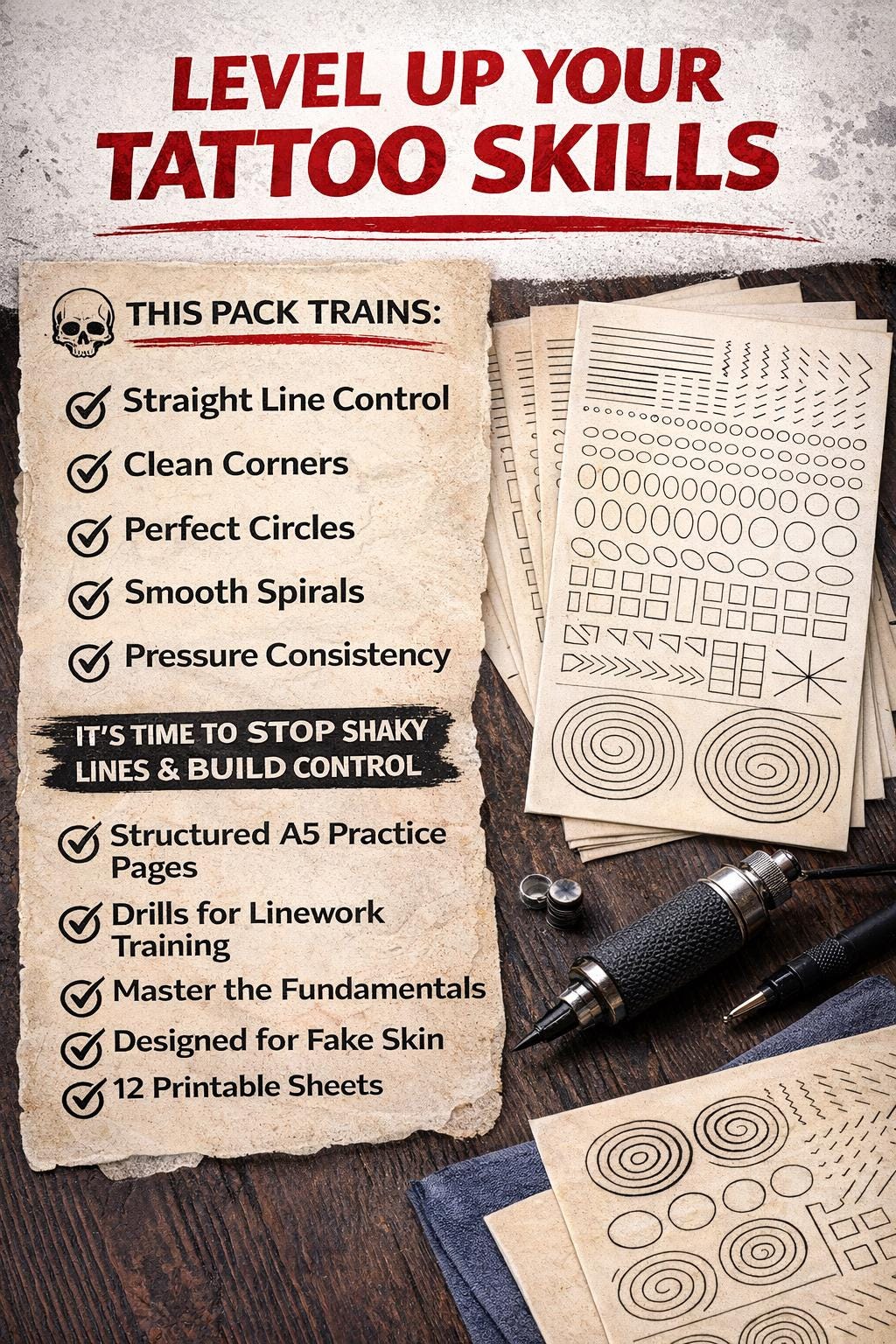 Line Work Pages Classic Tattoo Linework Practice Pages – Beginner Training Drills (PDF ...
