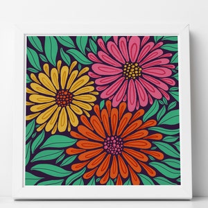 Flower Poster, Floral Decor, Art Print, Flower Wall Art, Botanical Poster, Flower Illustration, Colourful Art, Modern Art, Large Square Art image 2