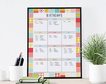 Birthday Calendar, Perpetual Calendar, Birthday Board, Family Calendar, Birthday Planner, Printable Planner, Family Organiser