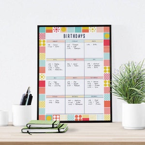 Birthday Calendar, Perpetual Calendar, Birthday Board, Family Calendar, Birthday Planner, Printable Planner, Family Organiser image 1