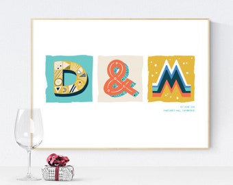 Love Print, Gift for Couple, Monogram Print, Anniversary Gift, Newly Engaged Gift, Valentine Gift, Wedding Gift, Gay Wedding Gift, Love Gift