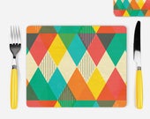 Geometric Placemats, Table Decor, Placemat Set, Retro Dining, Tablewear, New Home Gift, Modern Home Decor, Wooden Placemats, Table Setting