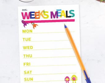 Printable Menu Weekly Food Planner Organizer Rainbow Illustrations Chart