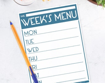 Printable Menu Planner Weekly Food Family Organizer Chart