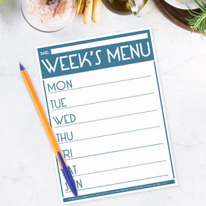 Printable Menu Planner Weekly Food Family Organizer Chart image 1