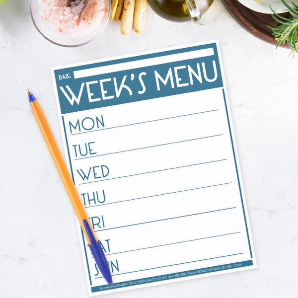 Printable Menu Planner Weekly Food Family Organizer Chart