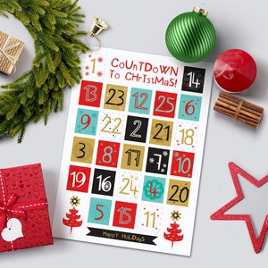 Printable Advent Calendar, DIY Advent Calendar, Christmas Countdown, Christmas Printable DIY, Modern Advent Calendar Kit