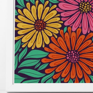 Flower Poster, Floral Decor, Art Print, Flower Wall Art, Botanical Poster, Flower Illustration, Colourful Art, Modern Art, Large Square Art image 3