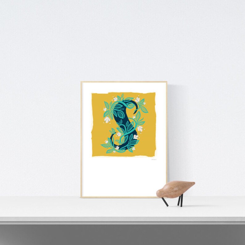 Monogram Print Letter S Fl Nursery Wall Art Printable Kids Room Decor Baby Shower Gift