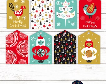 Printable Christmas DIY Gift Tags Labels Scandinavian Holiday