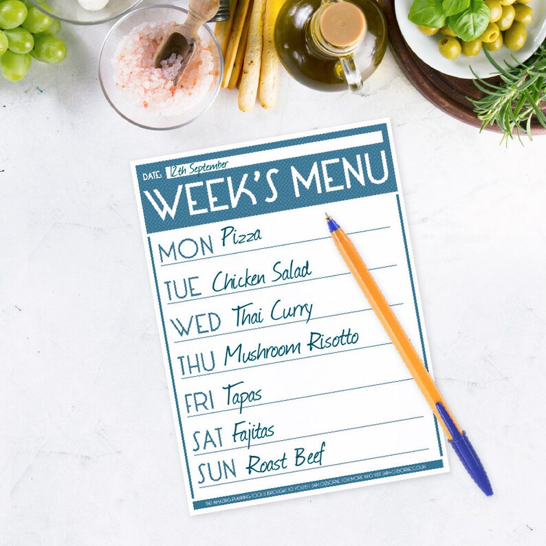 Printable Menu Planner Weekly Food Family Organizer Chart image 5