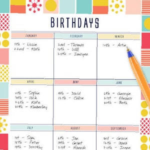 Birthday Calendar, Perpetual Calendar, Birthday Board, Family Calendar, Birthday Planner, Printable Planner, Family Organiser image 9