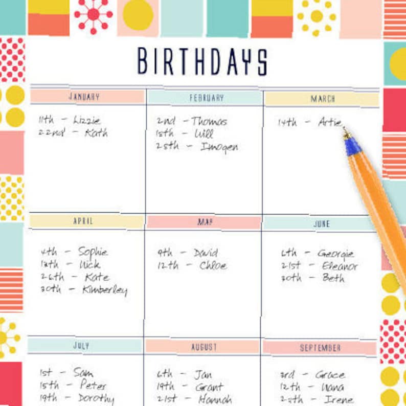 Birthday Calendar, Perpetual Calendar, Birthday Board, Family Calendar, Birthday Planner, Printable Planner, Family Organiser image 9