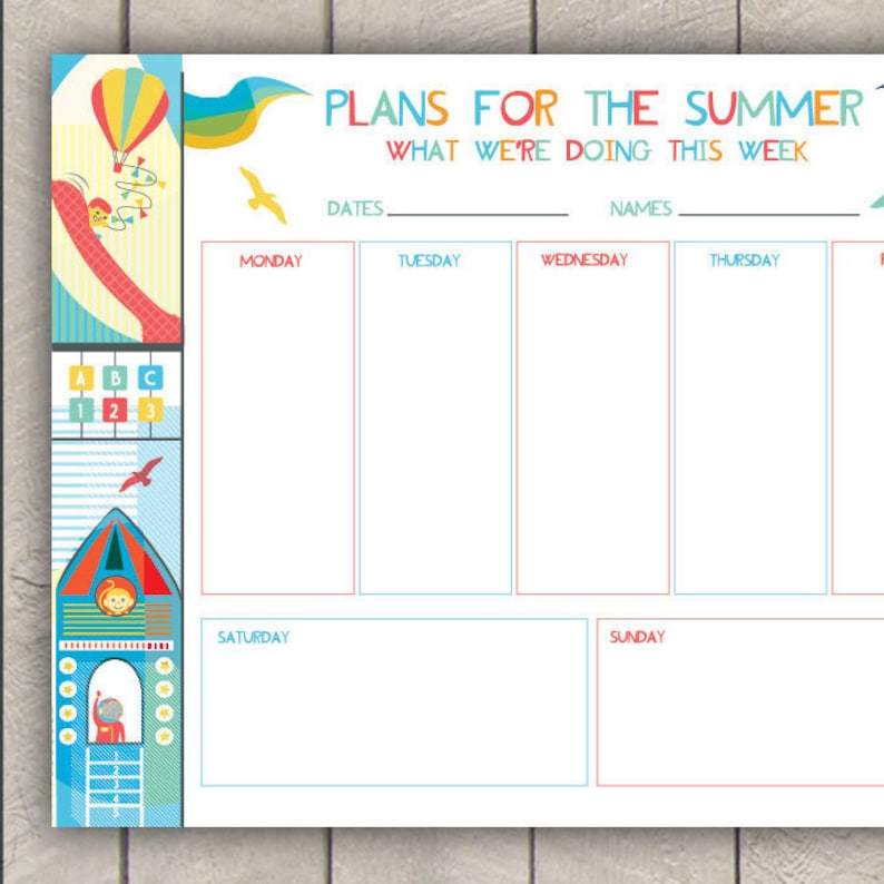 Summer Holiday Planner Printable Planner Kids Planner Etsy