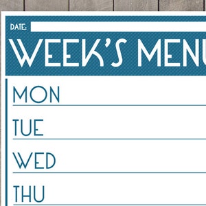 Printable Menu Planner Weekly Food Family Organizer Chart image 3