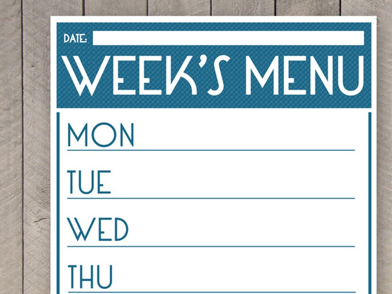 Printable Menu Planner Weekly Food Family Organizer Chart image 3