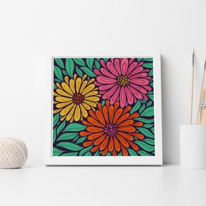 Flower Poster, Floral Decor, Art Print, Flower Wall Art, Botanical Poster, Flower Illustration, Colourful Art, Modern Art, Large Square Art image 4