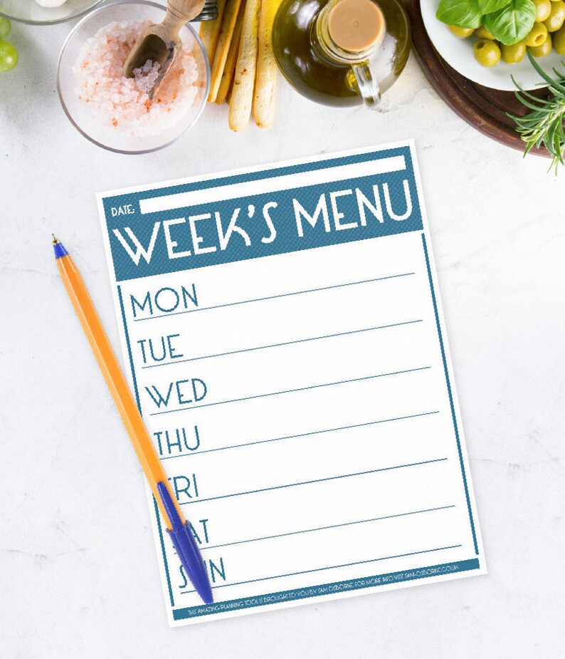 Printable Menu Planner Weekly Food Family Organizer Chart image 1