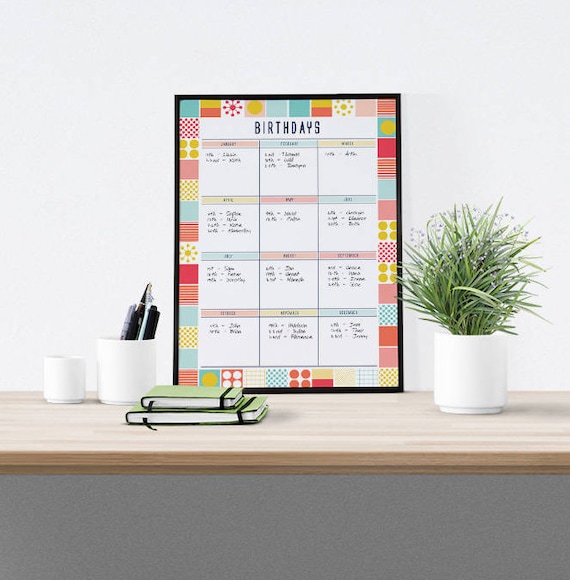 Birthday Calendar, Perpetual Calendar, Birthday Board, Family Calendar, Birthday Planner, Printable Planner, Family Organiser