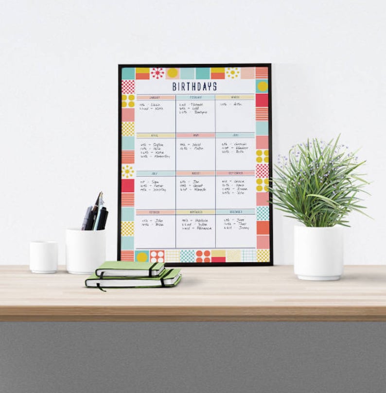 Birthday Calendar, Perpetual Calendar, Birthday Board, Family Calendar, Birthday Planner, Printable Planner, Family Organiser image 1