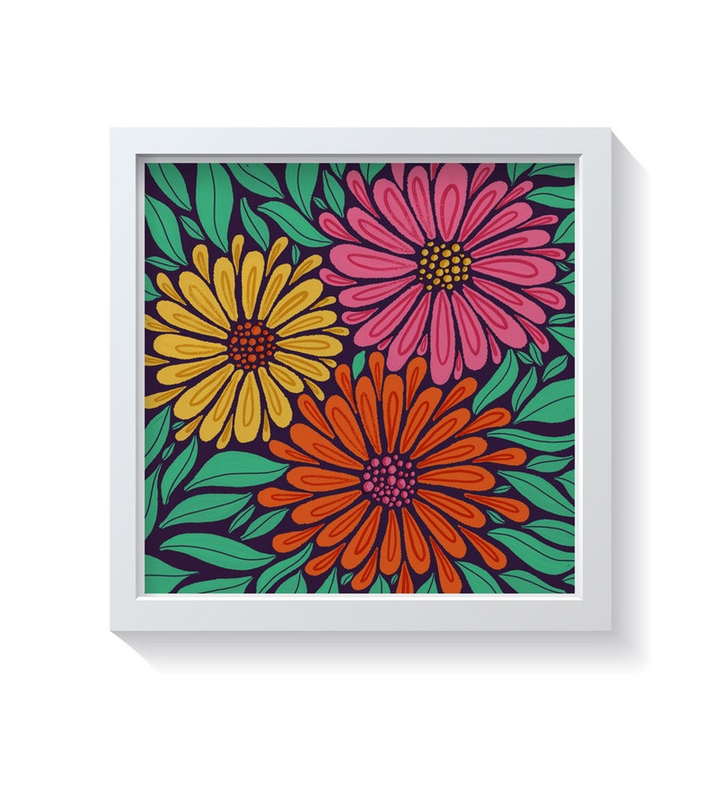 Flower Poster, Floral Decor, Art Print, Flower Wall Art, Botanical Poster, Flower Illustration, Colourful Art, Modern Art, Large Square Art image 6