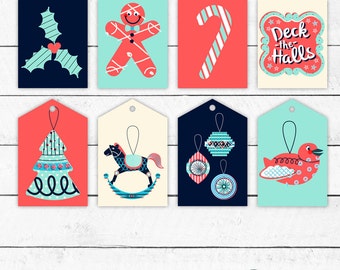 Printable Christmas DIY Gift Tags Labels Festive Ornament Illustrations Deck The Halls