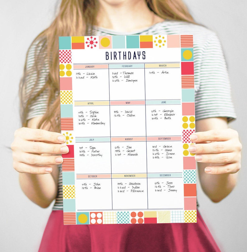Birthday Calendar, Perpetual Calendar, Birthday Board, Family Calendar, Birthday Planner, Printable Planner, Family Organiser image 8