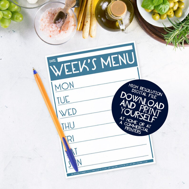 Printable Menu Planner Weekly Food Family Organizer Chart image 6