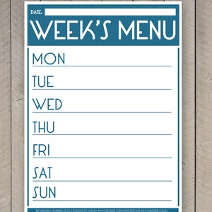 Printable Menu Planner Weekly Food Family Organizer Chart image 2