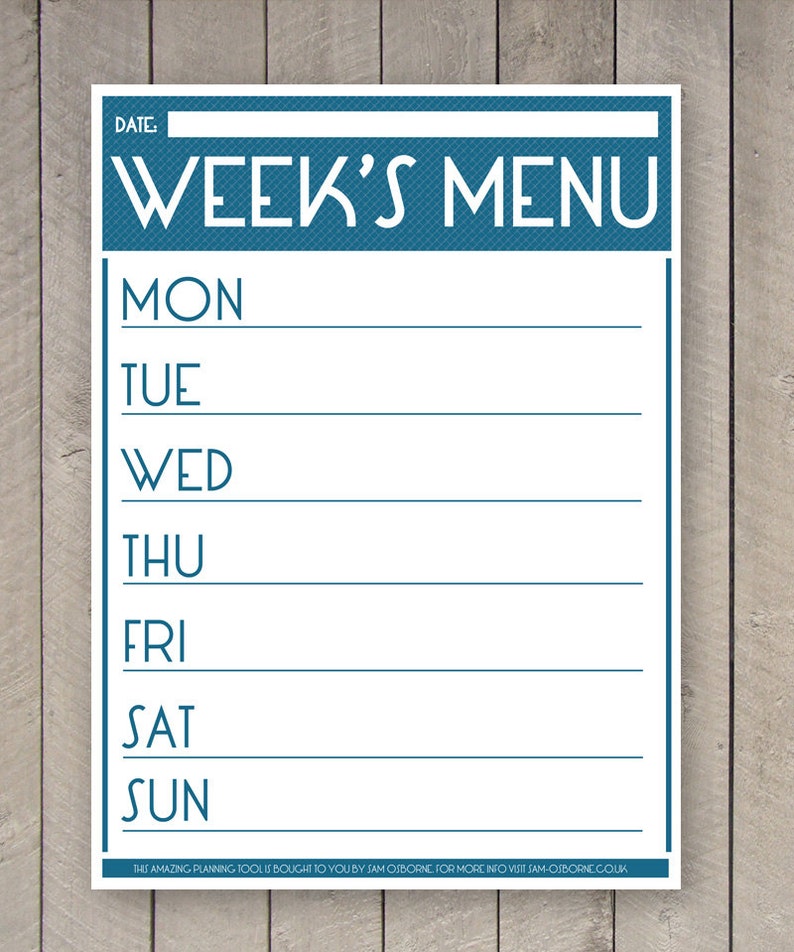 Printable Menu Planner Weekly Food Family Organizer Chart image 2