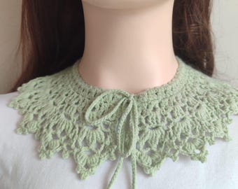 Colletto all'uncinetto fatto a mano, colletto in pizzo staccabile color salvia, verde vintage cottagecore, accessorio per il collo