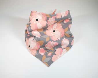 FREE US SHIPPING/ Reversible Dog Bandana/ Pink Gray Floral Dog Bandana/ Pink White Polka Dot Dog Bandana/ Puppy Bandana