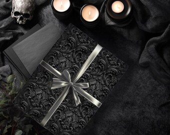 Elegant Black Damask Baroque Gift Wrap Paper