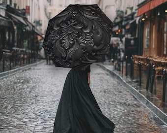 Ornate Gothic Black Filigree Baroque Umbrella 48"