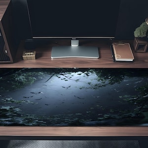 Gothic Bat Forest Desk Mat | Dark Academia Mouse Pad | Spooky Aesthetic Gaming & Work Surface