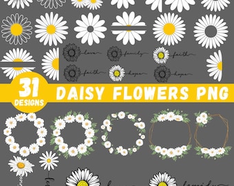 Pacchetto PNG Daisy: Clipart floreali, file di taglio per Cricut e Silhouette (download digitale)