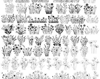 Wildflower Svg Bundle, Minimalist Bouquet SVG, Wildflower Clipart, Botanical svg, Floral svg,Flower Border svg, Flower Border Svg,Nature Svg