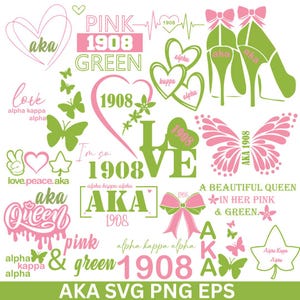 AKA svg, Alpha Kappa Alpha Svg, Rush svg,AKA sorority svg, Pink and green svg, 1908 svg, AKA letter svg, Greek svg, Sisterhood files, cricut