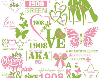 Paquete SVG Alpha Kappa Alpha: también conocido como Hermandad, letras griegas rosas y verdes