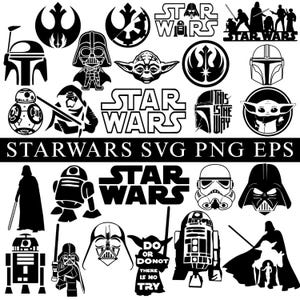 Star Wars SVG Bundle, Retro Clipart, Darth Vader, Yoda (Digital Download)