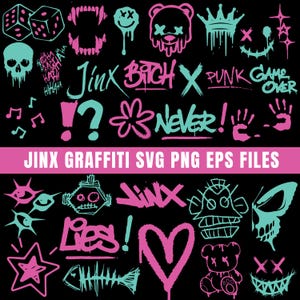 Jinx Graffiti png svg bundle, League of Legends, Jinx Graffiti png bundle clipart, Jinx Graffiti Arcane Png Svg,  files for sublimation
