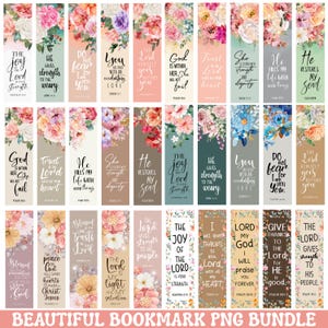 May include: A selection of colourful bookmarks featuring floral designs and inspirational quotes. Each bookmark has a different colour scheme, with text in various fonts. The bookmarks are decorated with roses, peonies, and other flowers.