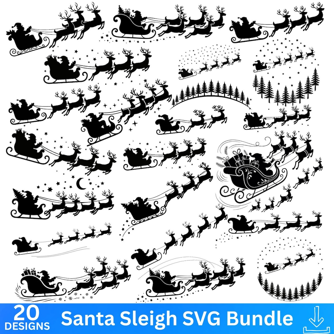 Flying Santa Sleigh SVG Bundle, Reindeer Clipart, Christmas Cut Files ...