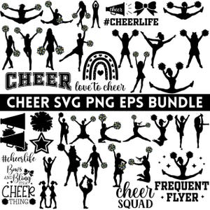 Cheerleader SVG Bundle, Cheer Silhouettes, Megaphone, Poms (svg, png, eps)